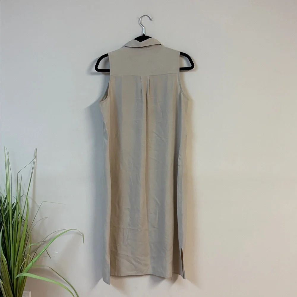 Vintage Casual Connection beige Sleeveless Beige Shirt Dress size L 100% silk - Picture 4 of 5
